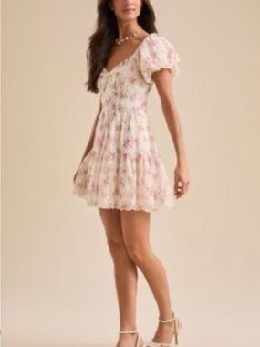 Altar'd State Ivory Mini Dress with Pink Floral Print